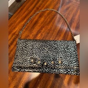 NWT Betsey Johnson black and gold cheetah print purse